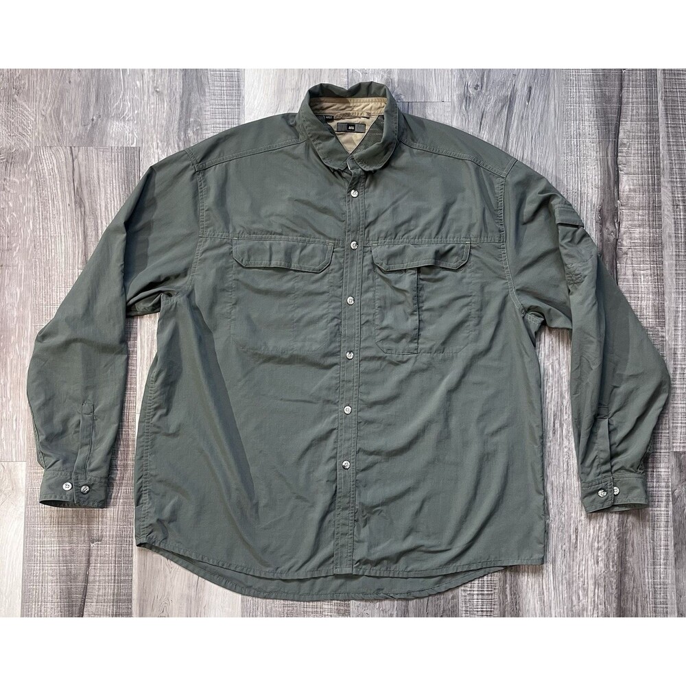 REI Co-op Men's Green "Sahara" Long Sleeve 4 Pocket Travel/Hiking Shirt Size: XL